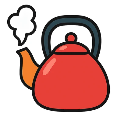 red teapot with black handle in frutiger aero style, with steam coming out sticker