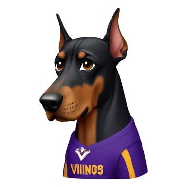 Doberman wearing a Minnesota Vikings Jersey sticker