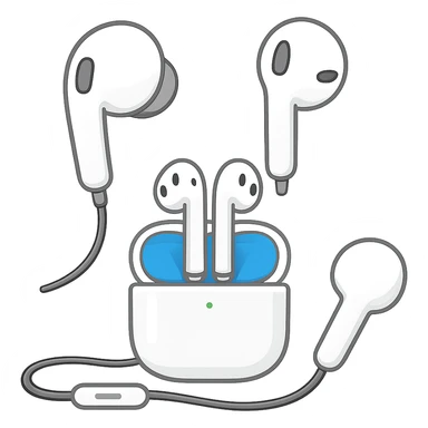 EarPods headphones in emoji style, different angles, white sticker