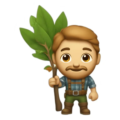 Lumber jack with a bay tree in one hand, and lumber held over the shoulder sticker