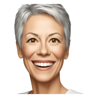 Jamie Lee Curtis smile wearing tee sticker
