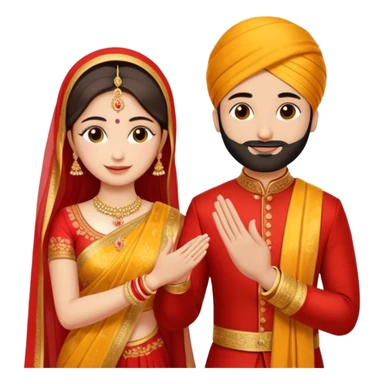 Two hands in a engagement..One hand of groom and one hand of bride. Bride dress - red/yellow saree. groom- light orange punjabi (oonly hands will be visible sticker