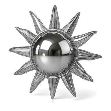 chrome style sun with radiant metallic rays, highly reflective and polished sticker
