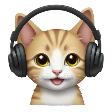 Kitten smiling with black headphones on sticker