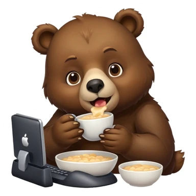 Bear eating porridge playing computer game sticker