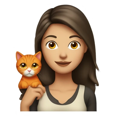 pretty brunette woman holding orange cat sticker