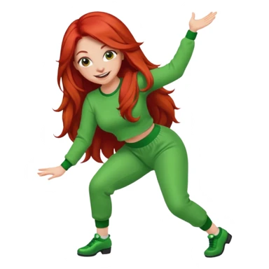 Red head lady twerking with long red hair and green cute outfit sticker