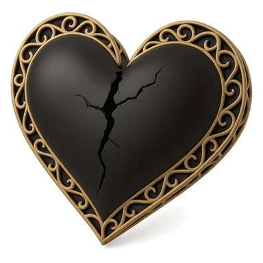 Make the 3D goth black heart appear cracked or broken, keeping the dark and glossy look. sticker