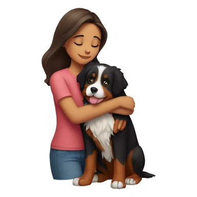 Brunette girl hugging Bernese mountain dog  sticker