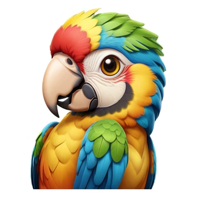 Cinematic Comical Macaw Portrait Emoji, Head tilted dramatically with an exaggeratedly shocked expression, featuring vibrant, bold plumage and wide, comically expressive eyes full of humorous disbelief, Simplified yet hilariously expressive features, highly detailed, glowing with a slightly sassy tropical glow, high shine, dramatic yet playful, stylized with an air of quirky avian attitude, soft glowing outline, capturing the essence of a meme-worthy macaw that looks ready to side-eye its way into viral fame! sticker
