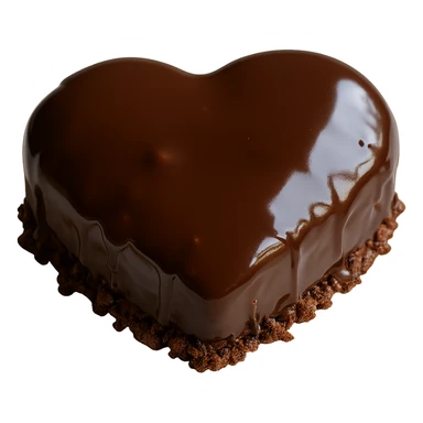 Remove the background, keep only the realistic heart-shaped chocolate cake with glossy ganache in photorealistic style, transparent background. sticker
