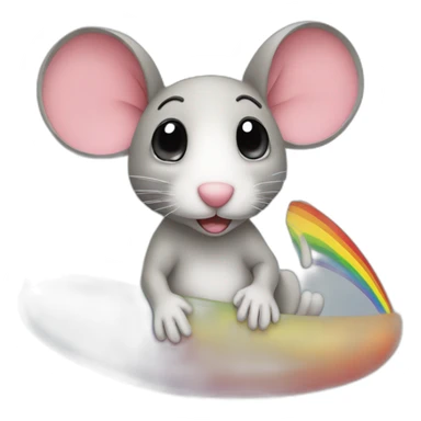 a mouse sitting on a rainbow sticker