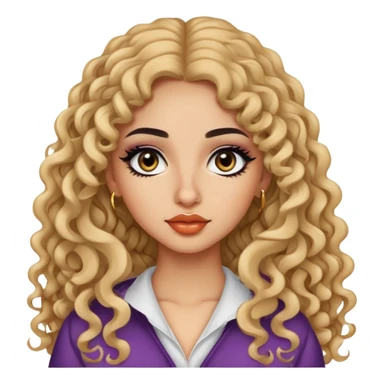 arabian nose, pretty lips, clothes, light skin,  long curly hair, pretty bratz baddie, black eyeliner sticker