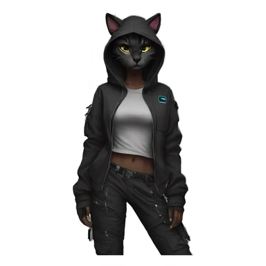 Edgy Anthro cool pretty dark cat-fursona techwear cargo pants hoodie sticker