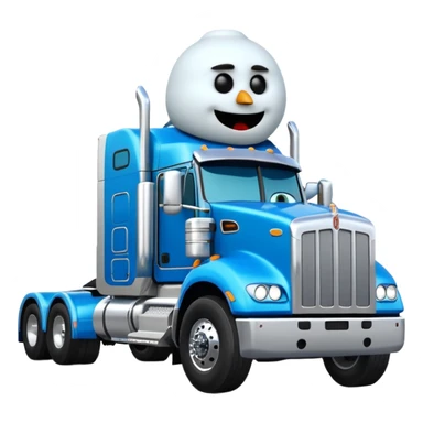 2026 Kenworth W680 flat top semi sleeper with stacks chasing an abominable snowman down the road, emoji style sticker