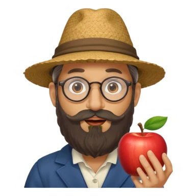 Apple emoji. Jew with payot, glasses, long beard, large nose, biber hat sticker