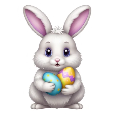Cute Easter bunny holding a colorful Easter egg sticker