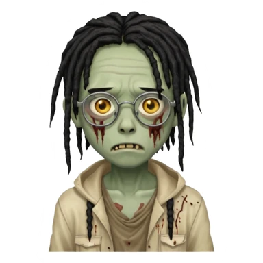 A young zombie boy with black dreads and glasses sticker