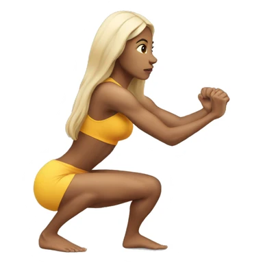  woman with long hair doing squats with only leg sticker