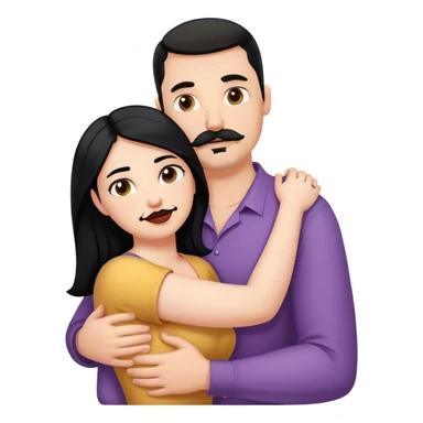 Tall strong white man with dark brown mustache goatee hugging a chubby short pale woman with long black hair sticker