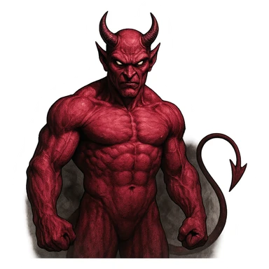 scary pink devil with smoky background, pointed tail, muscular body, threatening gaze sticker