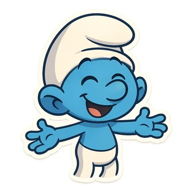 blue, cheerful character from The Smurfs in classic cartoon style emoji sticker