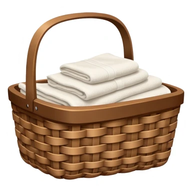 A woven Brown basket with fresh washed linen, white towels  sticker