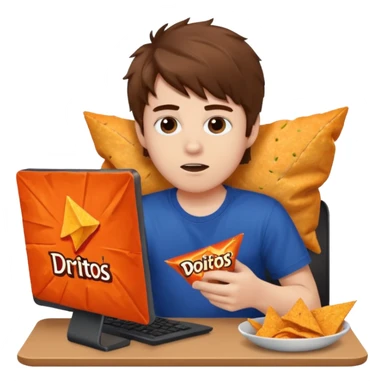 A white boy with messy brown hair eating Doritos while gaming on computer  sticker
