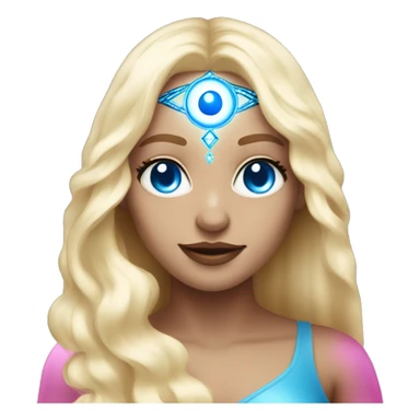magical diva with thin pink andromedan face long blonde hair and blue eyes glowing third eye sticker