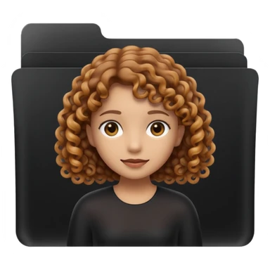 A **simple emoji-style icon** of a **black transparent plastic folder**, sleek and minimal, with **rounded corners**, subtle translucency, soft shading, and a **small logo of a canela-skinned girl with curly hair** on the front.
 sticker