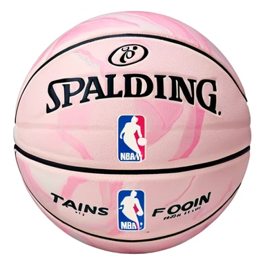 White Spalding basketball with NBA branding, predominantly white with light pastel pink and green marbling sticker