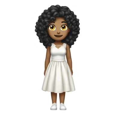 Tan girl with black long curly hair and white tied dress full body sticker