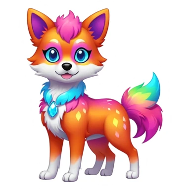 Vibrant multicolored neon-colored Falvie-Fionbri-creature-sparkle-dog-fursona, full body sticker