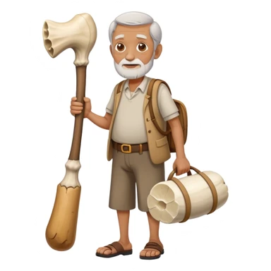 An old man carrying a big bone around his waist ￼ sticker