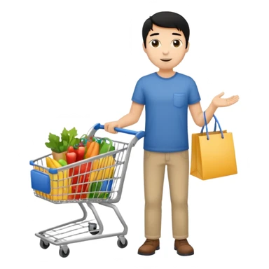 man-with-a-shopping-cart-full-body black hair sticker