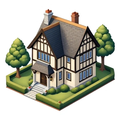 tudor-style suburban house isometric exterior view sticker