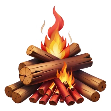 Cinematic Realistic Campfire, a roaring flame crackling atop carefully arranged logs, embers glowing deep red, golden light casting soft flickering shadows, gentle smoke drifting upwards, glowing with warmth and coziness. sticker