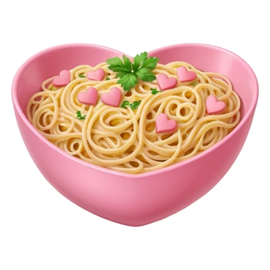 Spaghetti carbonara, in a pink bowl, the bowl should be heartshaped sticker