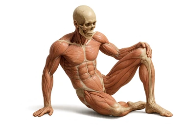 CORPO UMANO ANATOMICO REALISTICO CHE SVOLGE UN ESERCIZIO DI MOBILITà ALLE ANCHE, iperrealistico 4k sticker