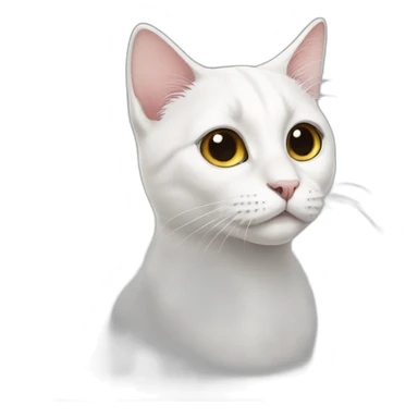 White cat with black nose sticker