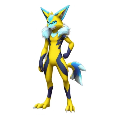 Shiny Colorful Anthro Edgy Cool Zeraora-Renamon-Pokémon-Fakémon with neon markings Full Body Detailed High Quality  sticker