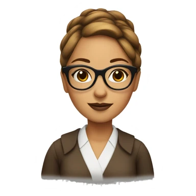 Woman librarian bun brown glasses with a book sticker