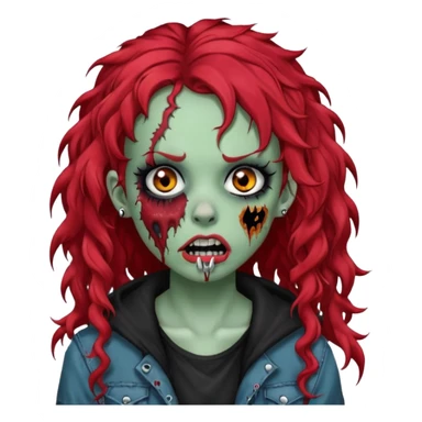zombie girl red hair cacheado longo, com piercings na boca, nariz e sobrancelha,  roupa emo sticker