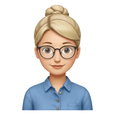 Librarian Style – neat bun, thin metal glasses, calm gentle smile.














































 sticker