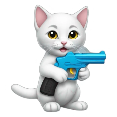 kitten holding a waterpistol sticker