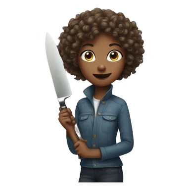 Curly hair girl with plastic knife  sticker