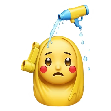 sad emoji with water gun pointing directly at its own head sticker