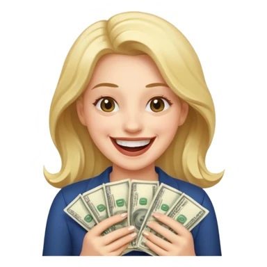 laughing woman holding lots of money sticker
