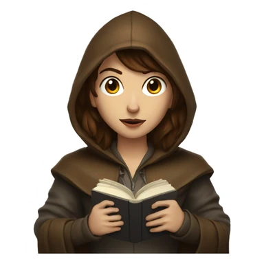 human rogue with brown hair holding a book wearing a hood sticker