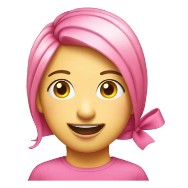 yellow emoji head with realistic eyes and lips smiling with a pink bow on its forehead  sticker